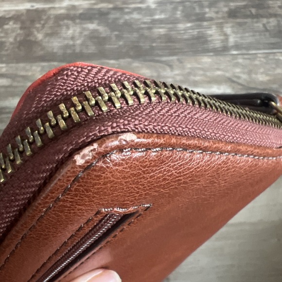 Fossil Jori  Zip Clutch‎ Wristlet Wallet Light Patchwork Brown $98 Msrp - Picture 10 of 11